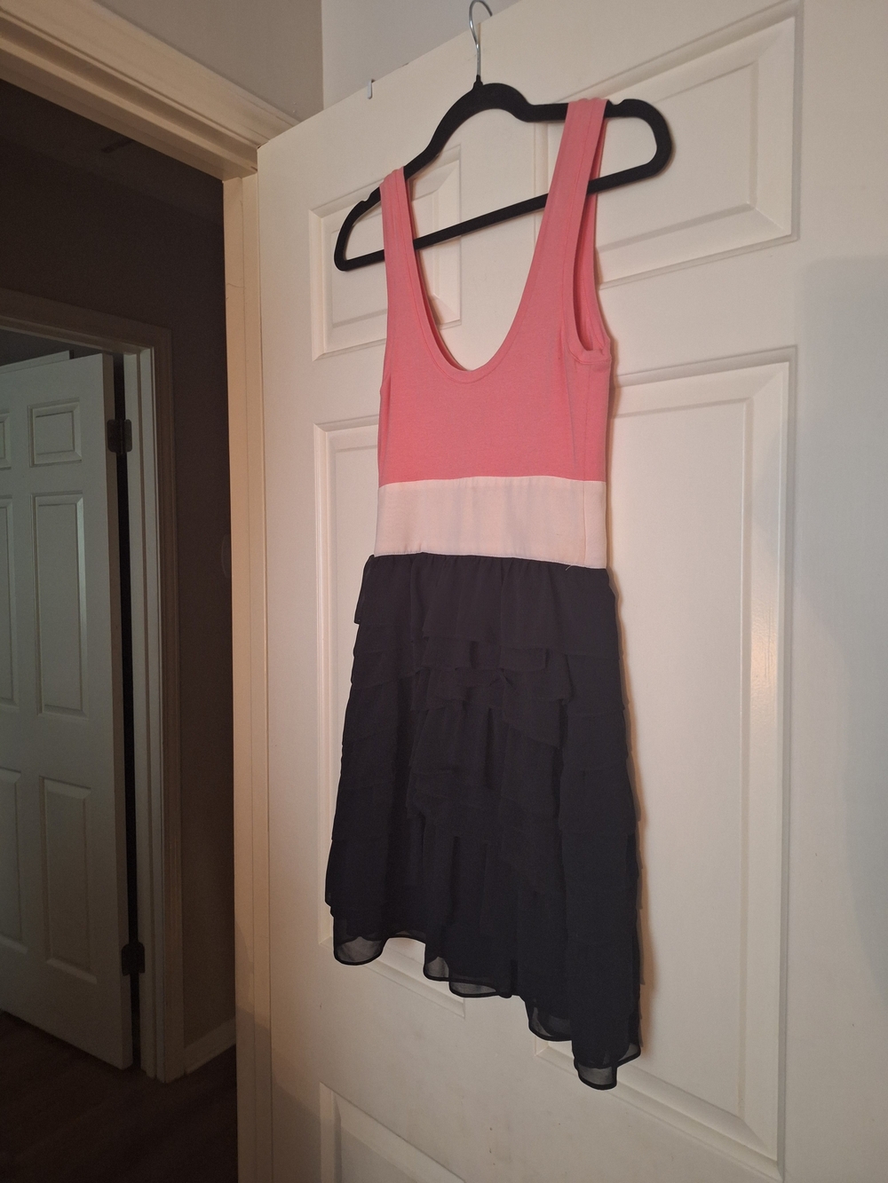 Express Pink White and Black Tiered Sundress